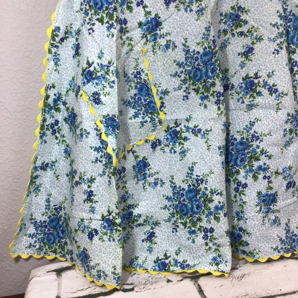 Apron Vintage Handmade Blue Floral Print Yellow Rick‎ Rack Trim